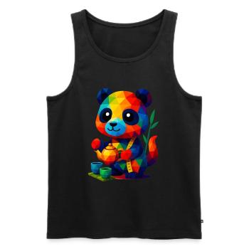WPAP Polygon Kawaii Style Animals Baby Panda Teacup - Men's Premium Organic Tank Top - black - Front - AI Model Male 178 light (178cm)