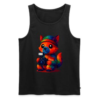 WPAP Polygon Kawaii Style Animals Baby Fox Photographer - Men's Premium Organic Tank Top - black - Front - Michal (187cm)