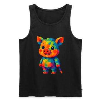 WPAP Polygon Kawaii Style Animaux Bébé Cochon - Débardeur bio Premium Homme - noir - Devant - AI Model Male 178 light (178cm)