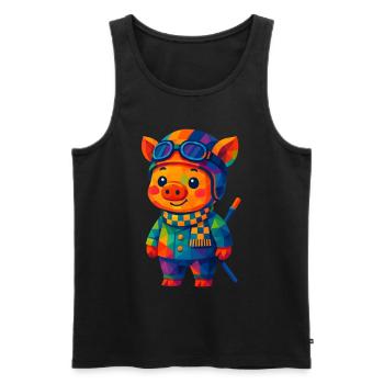 Polygon Kawaii Stil Tiere Baby Rennfahrer-Schwein - Männer Premium Bio Tank Top - Schwarz - Vorne - AI Model Male 178 light (178cm)