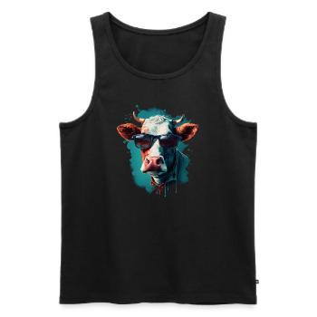 Une vache avec des lunettes de soleil - Débardeur bio Premium Homme - noir - Devant - Michal (187cm)