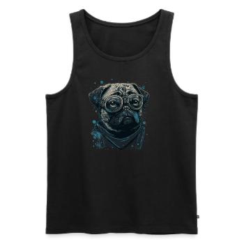 Mops Hund mit Nerdbrille - Männer Premium Bio Tank Top - Schwarz - Vorne - AI Model Male 178 light (178cm)