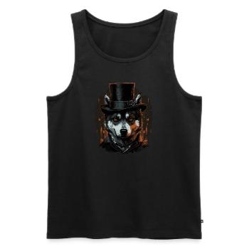 Husky Dog with top hat - Men's Premium Organic Tank Top - black - Front - Michal (187cm)