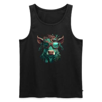 Une vache steampunk - Débardeur bio Premium Homme - noir - Devant - Michal (187cm)