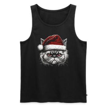 Chat persan avec chapeau de Père Noël - Débardeur bio Premium Homme - noir - Devant - Michal (187cm)