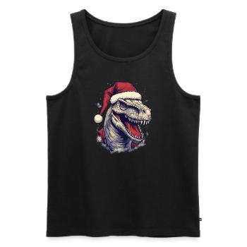 T-Rex avec chapeau de Père Noël - Débardeur bio Premium Homme - noir - Devant - Michal (187cm)