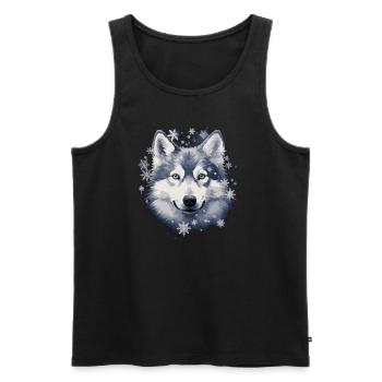 Chien husky et flocons de neige - Débardeur bio Premium Homme - noir - Devant - Michal (187cm)