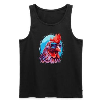 Drôle de poulet avec des lunettes de soleil - Débardeur bio Premium Homme - noir - Devant - Michal (187cm)