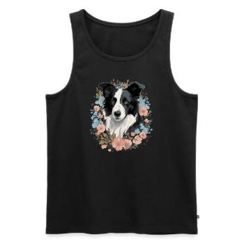 Border Collie Dog and Flowers - Men's Premium Organic Tank Top - black - Front - Michal (187cm)