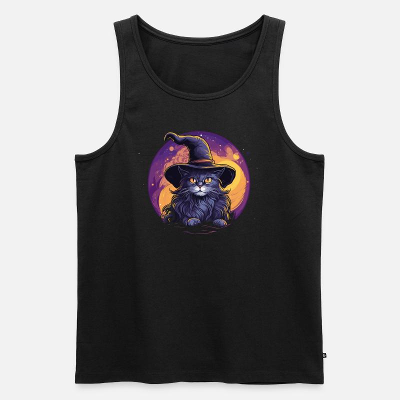 Schwarze Katze mit Hexenhut - Männer Premium Bio Tank Top - Schwarz