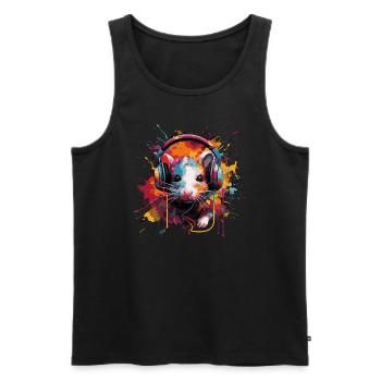 Lustige Ratte mit Kopfhörern - Männer Premium Bio Tank Top - Schwarz - Vorne - Michal (187cm)