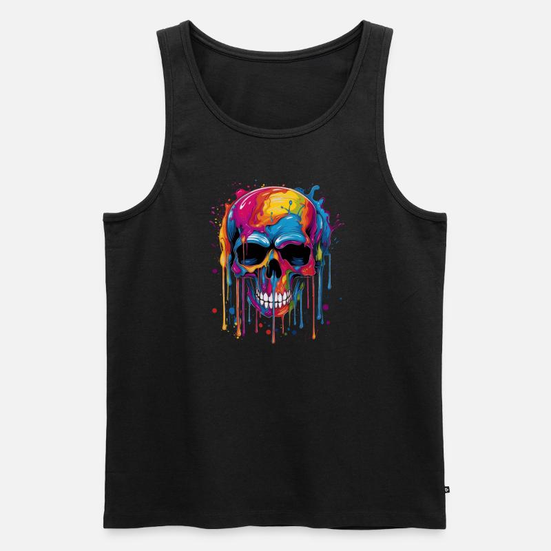 Bunter Popart Schädel - Männer Premium Bio Tank Top - Schwarz
