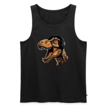 T-Rex dinosaur listening to music - Men's Premium Organic Tank Top - black - Front - Michal (187cm)