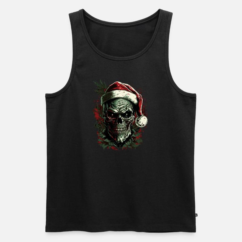 Schädel mit Weihnachtsmütze - Männer Premium Bio Tank Top - Schwarz