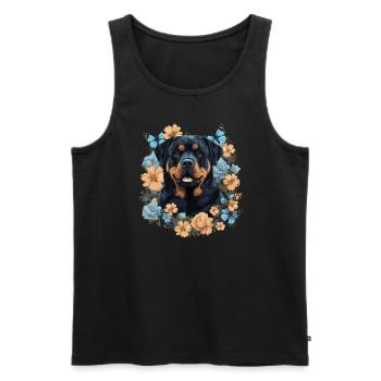 Chien rottweiler avec des fleurs - Débardeur bio Premium Homme - noir - Devant - Michal (187cm)