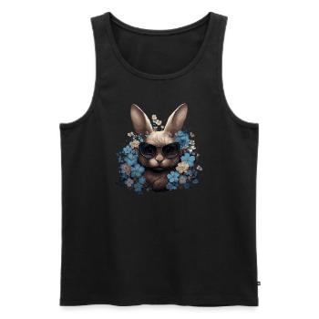 Lapin cool avec des fleurs - Débardeur bio Premium Homme - noir - Devant - AI Model Male 178 light (178cm)