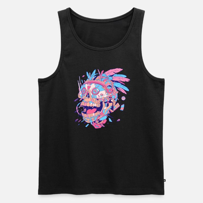 Tribal Techno Schädel - Männer Premium Bio Tank Top - Schwarz