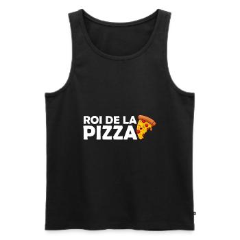 Pizza - Pizzeria - Cadeau - Manger - Drôle - Roi - Débardeur bio Premium Homme - noir - Devant - Michal (187cm)