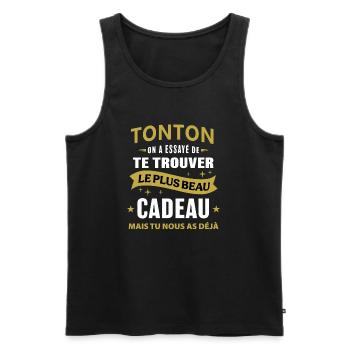 Tonton le plus beau cadeau c'est nous humour oncle - Débardeur bio Premium Homme - noir - Devant - AI Model Male 178 light (178cm)