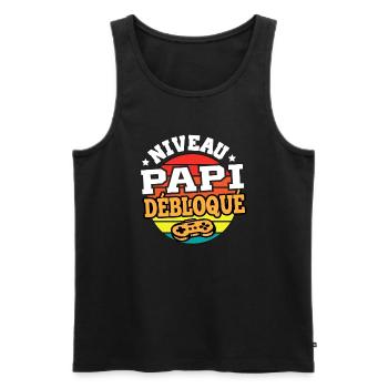 Niveau papi débloqué cadeau grand-père humour - Débardeur bio Premium Homme - noir - Devant - AI Model Male 178 light (178cm)