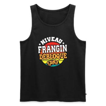 Niveau frangin débloqué cadeau frère humour - Débardeur bio Premium Homme - noir - Devant - Michal (187cm)