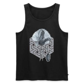 schwarzweiße Mohnblume mit Sechseck im Hintergrund - Männer Premium Bio Tank Top - Schwarz - Vorne - Michal (187cm)