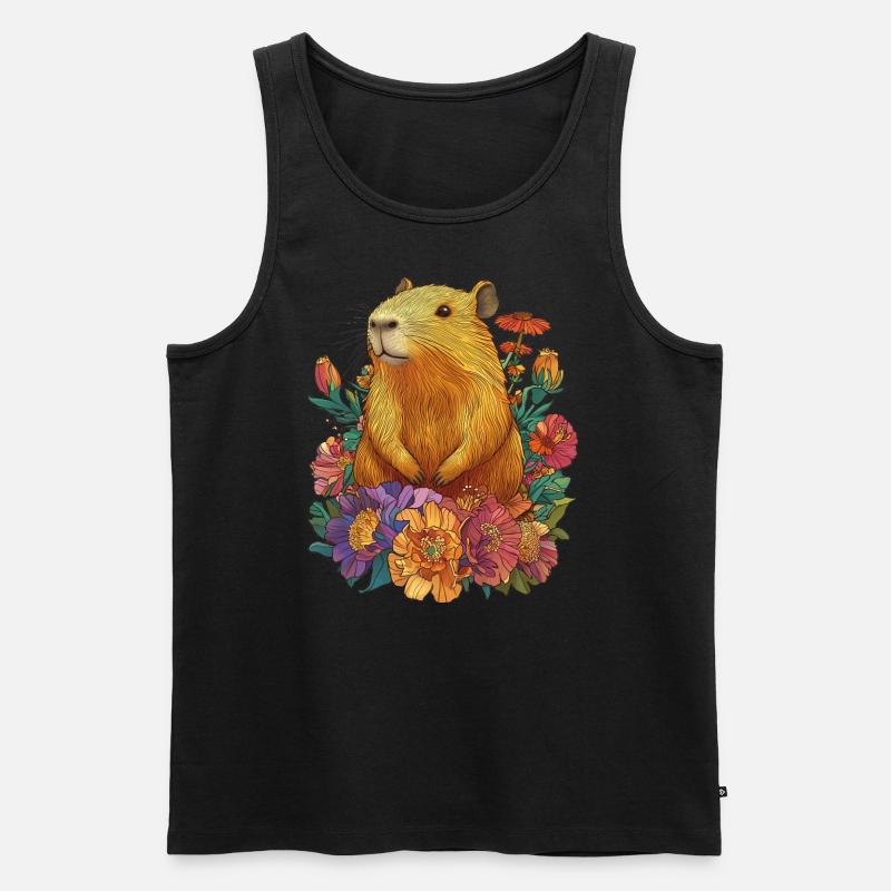 Capybara Blumen - Männer Premium Bio Tank Top - Schwarz