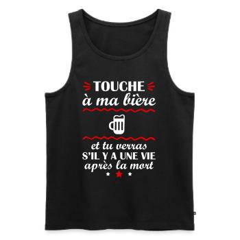 Touche à ma bière, idée cadeau fête des pères - Débardeur bio Premium Homme - noir - Devant - Michal (187cm)
