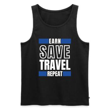 Earn save travel repeat - Men's Premium Organic Tank Top - black - Front - AI Model Male 178 light (178cm)