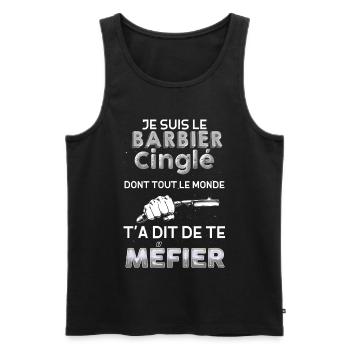 Barbier citation humour cadeau métier - Débardeur bio Premium Homme - noir - Devant - Michal (187cm)
