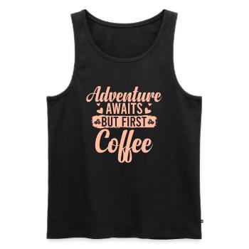 Mais l’aventure attend un café - Débardeur bio Premium Homme - noir - Devant - Michal (187cm)