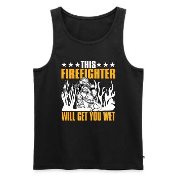 This firefighter will wet you - Men's Premium Organic Tank Top - black - Front - Michal (187cm)