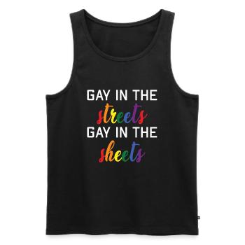 Gay dans la rue Gay au lit - Débardeur bio Premium Homme - noir - Devant - Michal (187cm)