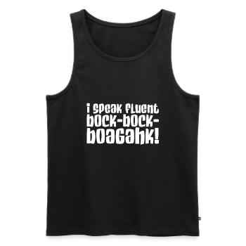 Je parle couramment buck-buck-boagahk! -Poulet - Débardeur bio Premium Homme - noir - Devant - Michal (187cm)