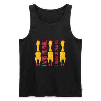 Avant 3 poulets en caoutchouc, j’étais normal - Débardeur bio Premium Homme - noir - Devant - Michal (187cm)