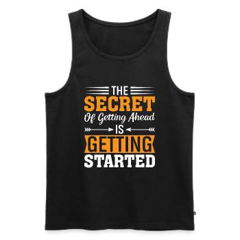 Das Geheimnis Des Weiterkommens Liegt Im Anfangen - Männer Premium Bio Tank Top - Schwarz - Vorne - Michal (187cm)