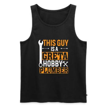 This guy is a great amateur plumber - Men's Premium Organic Tank Top - black - Front - Michal (187cm)