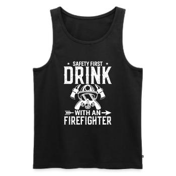 Safety before drinking with a firefighter - Men's Premium Organic Tank Top - black - Front - Michal (187cm)
