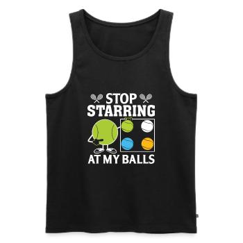 Hör auf, auf meine Eier zu starren - Männer Premium Bio Tank Top - Schwarz - Vorne - AI Model Male 178 light (178cm)