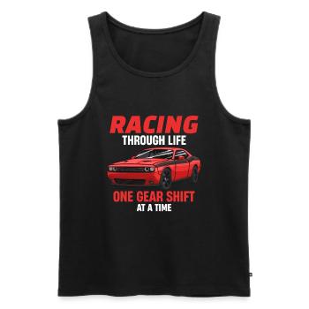 Einen Gang nach dem anderen durchs Leben rasen. - Männer Premium Bio Tank Top - Schwarz - Vorne - Michal (187cm)