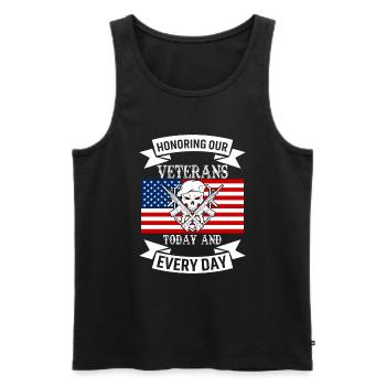 Wir ehren unsere Veteranen, heute und jeden Tag. - Männer Premium Bio Tank Top - Schwarz - Vorne - Michal (187cm)