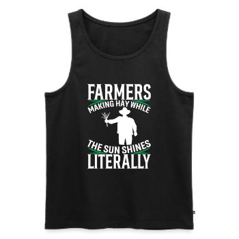 Agriculteurs : Faire du foin pendant que le soleil brille, littéralement. - Débardeur bio Premium Homme - noir - Devant - AI Model Male 178 light (178cm)