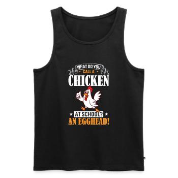 Wie nennt man ein Huhn in der Schule? Ein Eierkopf! - Männer Premium Bio Tank Top - Schwarz - Vorne - AI Model Male 178 light (178cm)