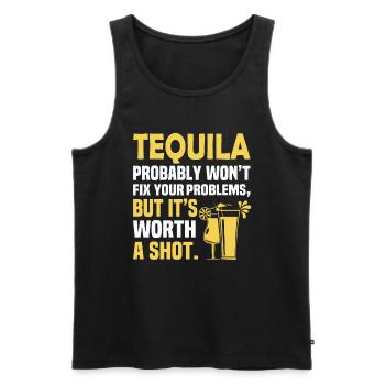 La tequila ne résoudra probablement pas vos problèmes, mais c’est - Débardeur bio Premium Homme - noir - Devant - Michal (187cm)