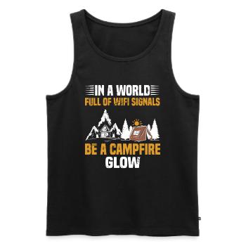 Dans un monde plein de signaux Wifi, soyez un Feu de camp Glo - Débardeur bio Premium Homme - noir - Devant - AI Model Male 178 light (178cm)