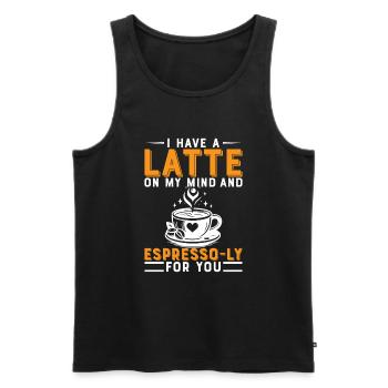 J’ai un café au lait en tête et un expresso-ly pour vous. - Débardeur bio Premium Homme - noir - Devant - AI Model Male 178 light (178cm)
