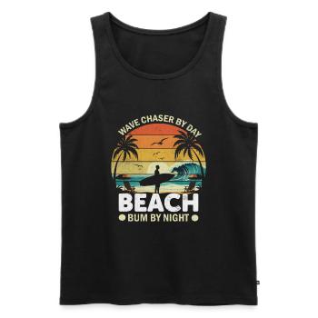 Wave chaser by day, beach bum by night. - Men's Premium Organic Tank Top - black - Front - AI Model Male 178 light (178cm)