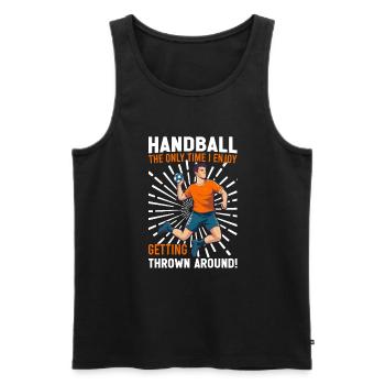 Handball: Die einzige Zeit, in der ich es genieße, geworfen zu werden - Männer Premium Bio Tank Top - Schwarz - Vorne - Michal (187cm)