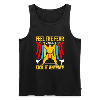 Fühle die Angst und trete sie trotzdem! - Männer Premium Bio Tank Top - Schwarz - Vorne - Michal (187cm)