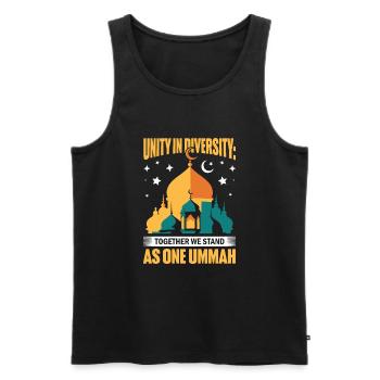 Unity in diversity: Together we stand as one Ummah - Men's Premium Organic Tank Top - black - Front - AI Model Male 178 light (178cm)